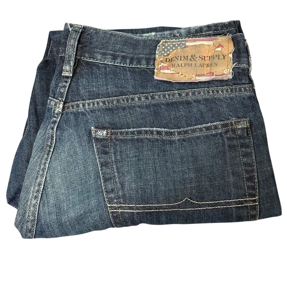 Denim & Supply Ralph Lauren‎ Mens Straight Leg Jeans Dark Wash 36x30 Blue Cotton